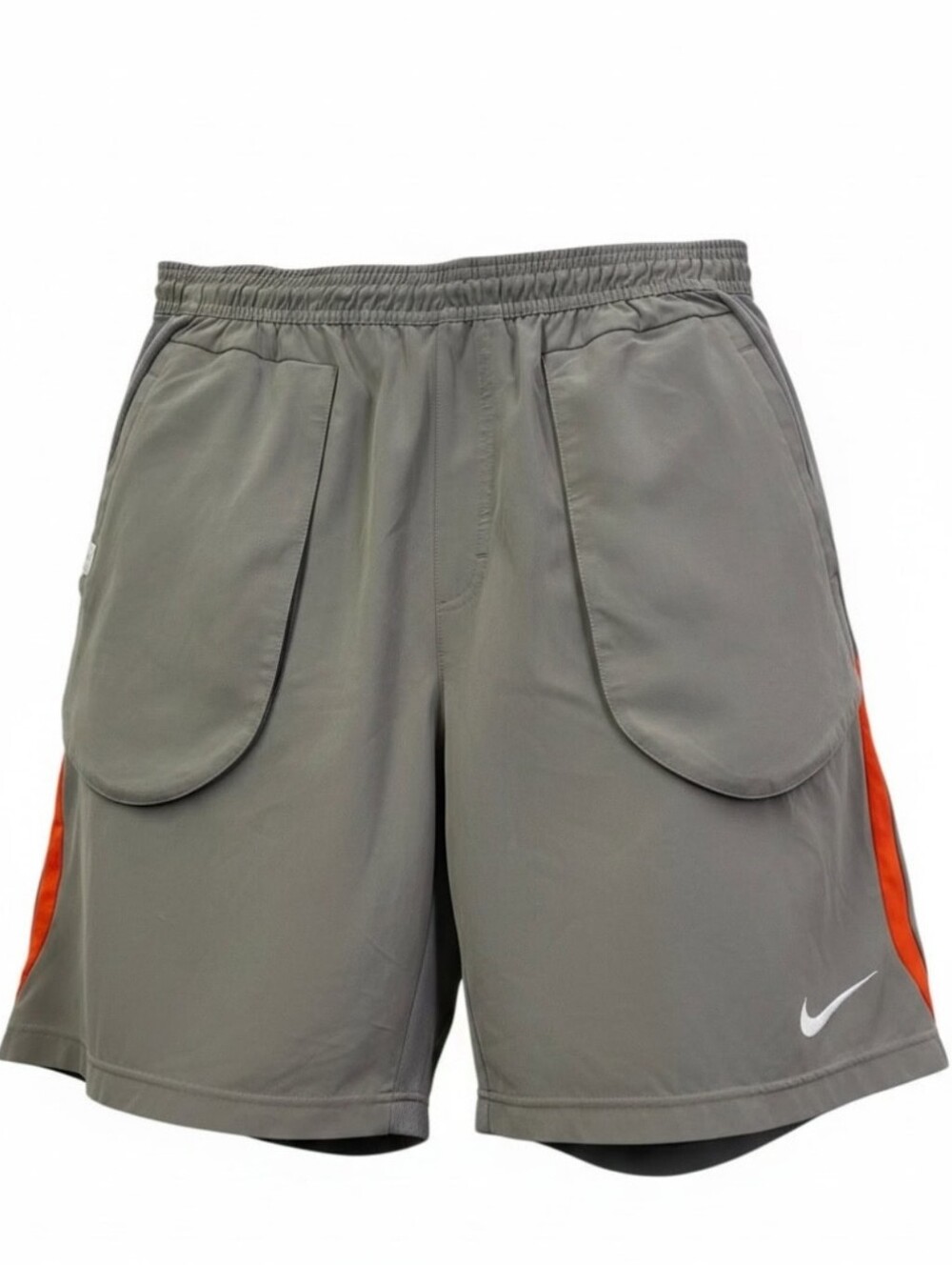 VTG NIKE DEEP POCKET RUNNING GYM SHORTS ELASTIC WAIST MEN'S XL GRAY/ORANGE